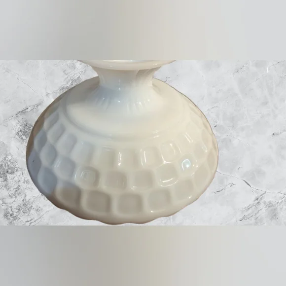 Vintage 50s Milk Glass Pedestal Large Compote Fruit Bowl Scalloped Edge 10” - Picture 2 of 4